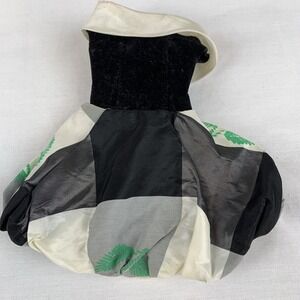 Vintage Black Velvet Bubble Skirt Doll Dress Floral Checkered Portrait Collar